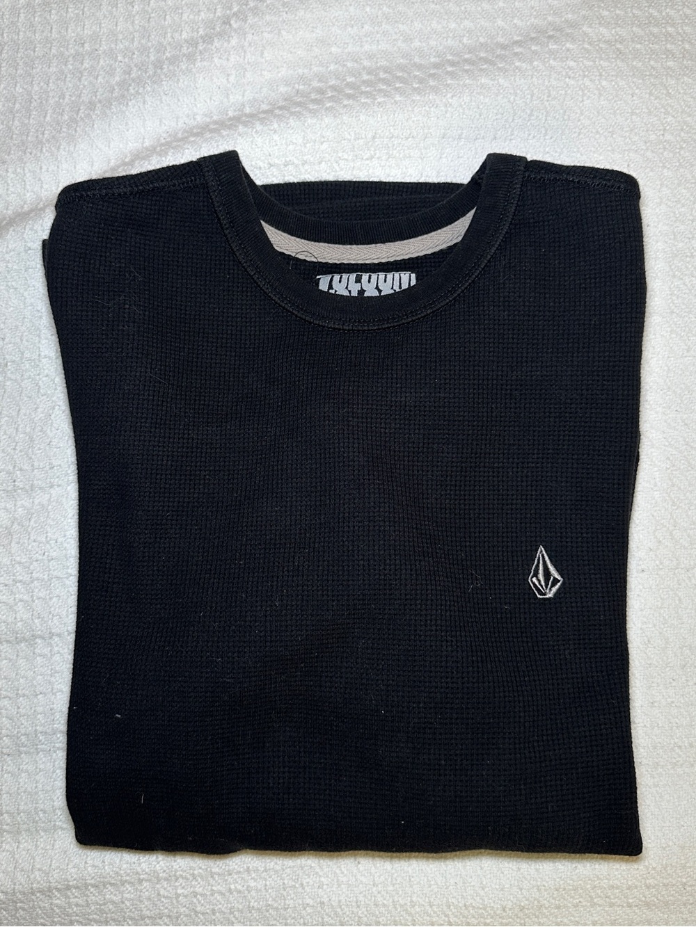 Volcom Men's Black Crewneck Waffle-Knit Sweater
